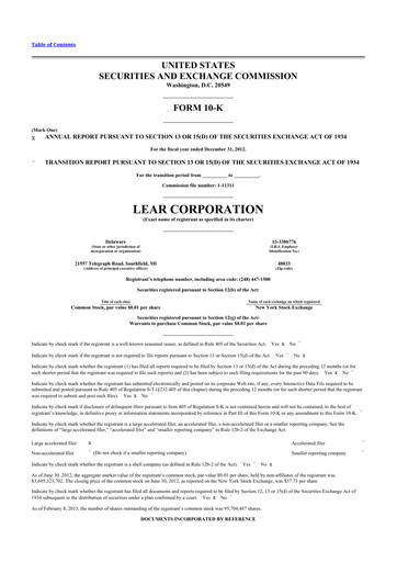 Thumbnail Lear Corporation
 10-K Annual Report 2012