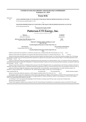 Thumbnail Patterson-UTI Energy 10-K Annual Report 2012