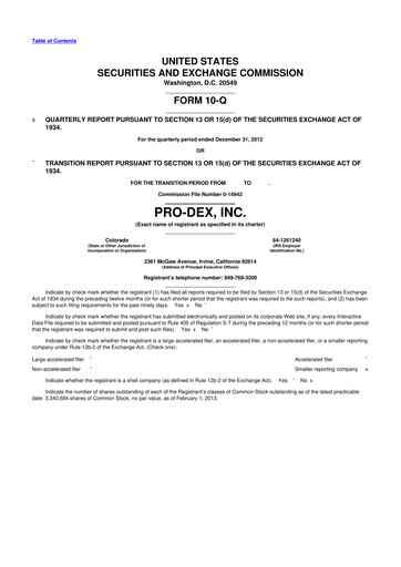 Miniature Pro-Dex 10-Q Rapport trimestriel 2013 