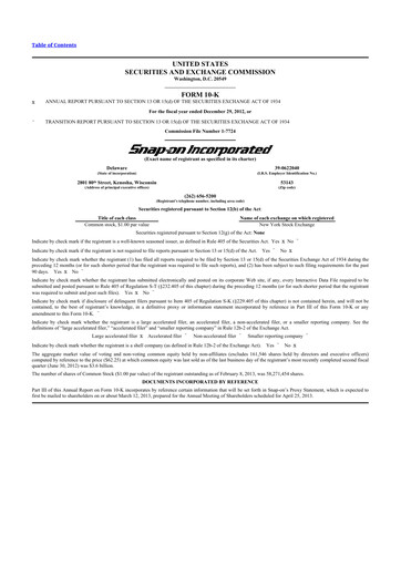 Thumbnail Snap-on 10-K Annual Report 2012