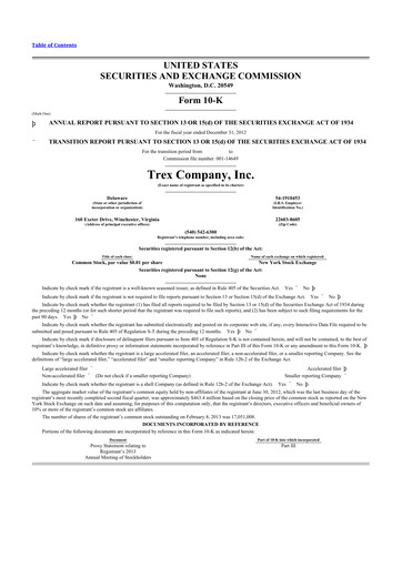 Thumbnail Trex 10-K Annual Report 2012