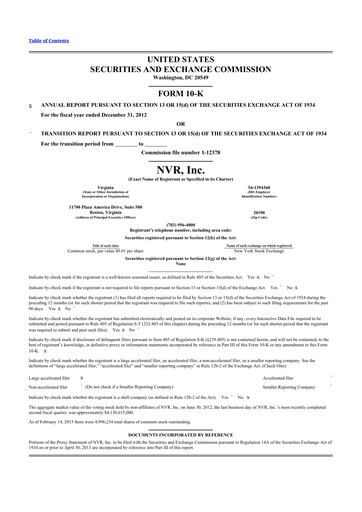 Thumbnail NVR 10-K Annual Report 2012