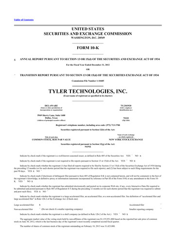 Vorschaubild Tyler Technologies
 10-K Jahresbericht 2012