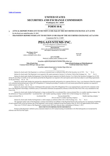 Thumbnail Pegasystems 10-K Annual Report 2012