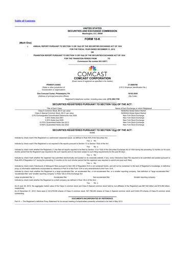 Thumbnail Comcast 10-K Annual Report 2012