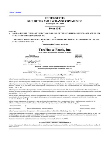 Thumbnail TreeHouse Foods
 10-K Annual Report 2012