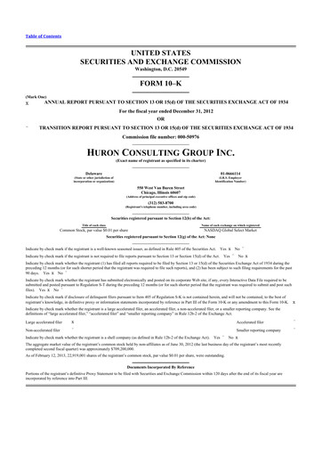 Thumbnail Huron Consulting 10-K Annual Report 2012