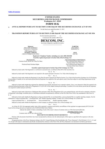 Thumbnail DexCom 10-K Annual Report 2012