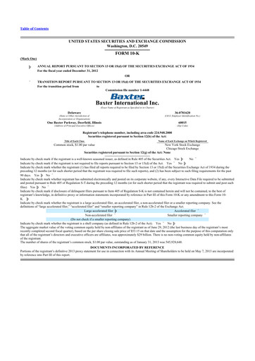 Thumbnail Baxter 10-K Annual Report 2012