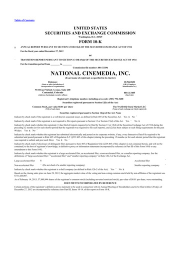 Thumbnail National CineMedia 10-K Annual Report 2012