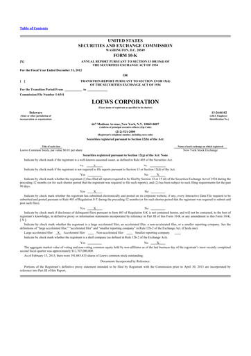 Thumbnail Loews Corporation
 10-K Annual Report 2012