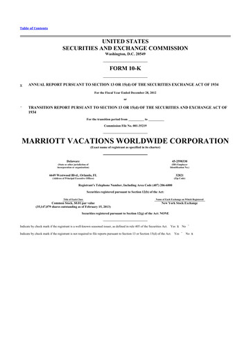 Thumbnail Marriott Vacations Worldwide 10-K Annual Report 2012