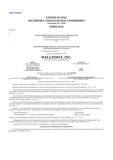 Thumbnail Elevance Health 10-K Annual Report 2012