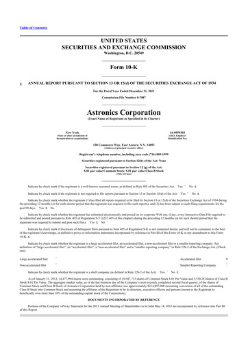 Thumbnail Astronics Corporation
 10-K Annual Report 2012