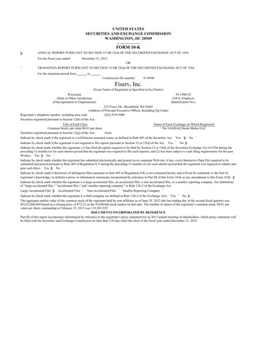 Thumbnail Fiserv 10-K Annual Report 2012