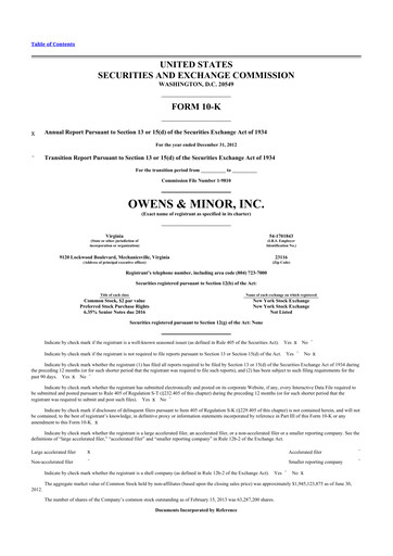 Thumbnail Owens & Minor

 10-K Annual Report 2012