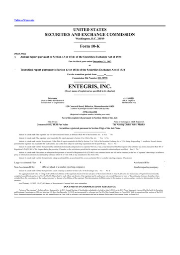 Thumbnail Entegris 10-K Annual Report 2012