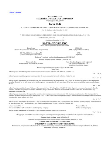 Thumbnail S&T Bancorp 10-K Annual Report 2012