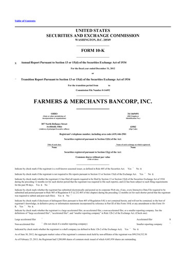 Thumbnail Farmers & Merchants Bancorp 10-K Annual Report 2012