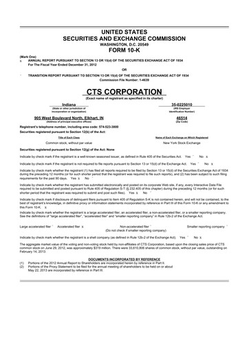 Thumbnail CTS Corporation 10-K Annual Report 2012