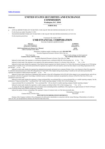 Thumbnail UMB Financial 10-K Annual Report 2012