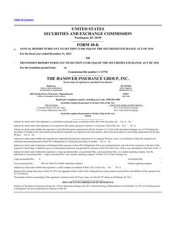 Thumbnail Hanover Insurance Group 10-K Annual Report 2012