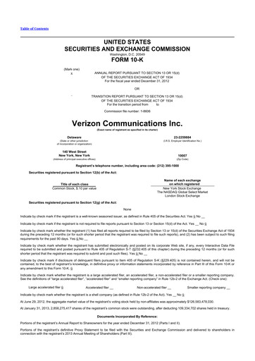 Thumbnail Verizon 10-K Annual Report 2012