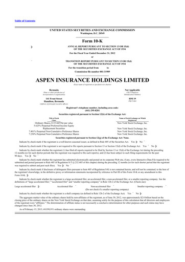 Thumbnail Aspen Insurance 10-K Annual Report 2012