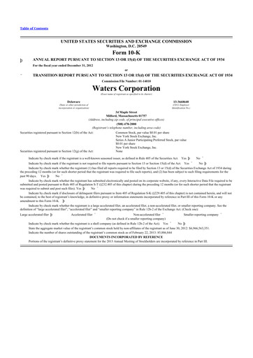 Thumbnail Waters Corporation 10-K Annual Report 2012