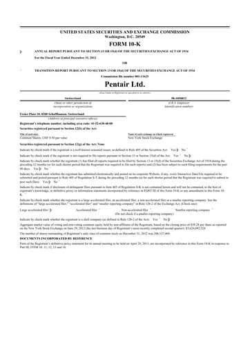 Thumbnail Pentair
 10-K Annual Report 2012