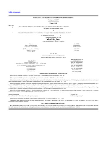 Thumbnail MetLife 10-K Annual Report 2012