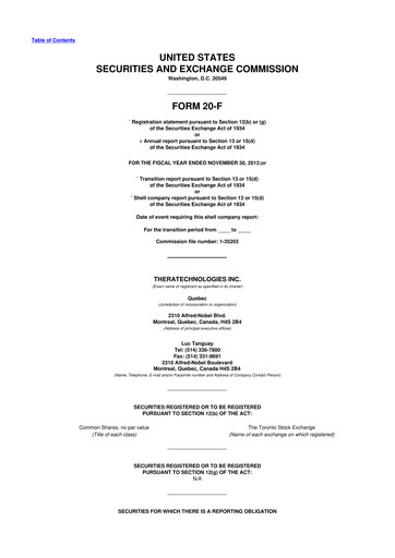 Miniature Theratechnologies 20-F Rapport annuel 