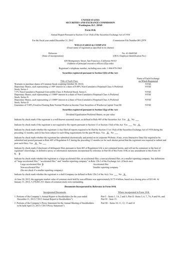 Thumbnail Wells Fargo 10-K Annual Report 2012