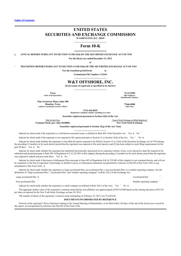 Thumbnail W&T Offshore 10-K Annual Report 2012