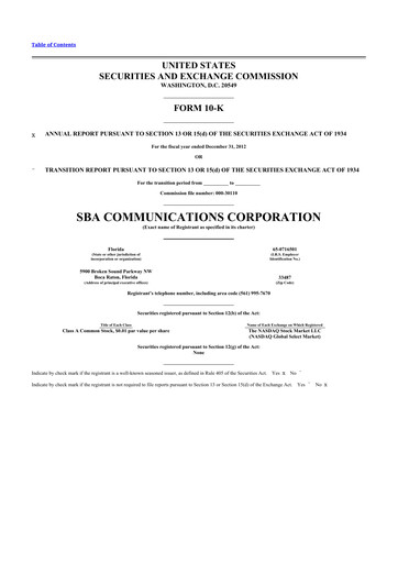 Thumbnail SBA Communications 10-K Annual Report 2012