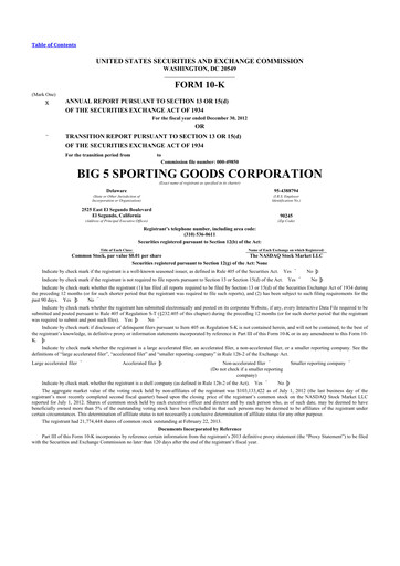 Thumbnail Big 5 Sporting Goods 10-K Annual Report 2012