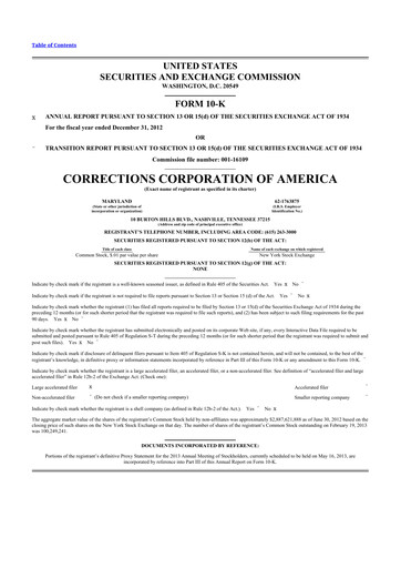 Thumbnail CoreCivic 10-K Annual Report 2012