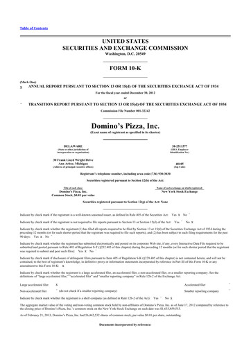 Thumbnail Domino's Pizza 10-K Annual Report 2012