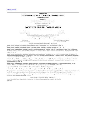 Thumbnail Lockheed Martin 10-K Annual Report 2012