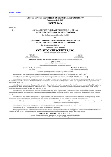 Thumbnail Comstock Resources 10-K Annual Report 2012