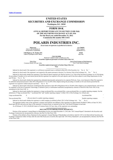 Thumbnail Polaris 10-K Annual Report 2012