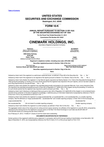 Thumbnail Cinemark Theatres
 10-K Annual Report 