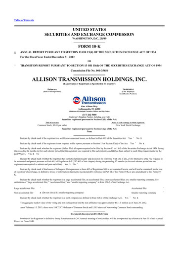 Thumbnail Allison Transmission
 10-K Annual Report 2012