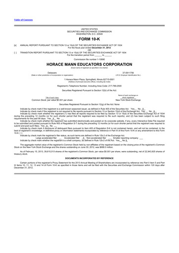 Thumbnail Horace Mann Educators 10-K Annual Report 2012