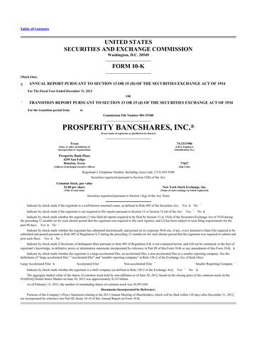 Thumbnail Prosperity Bancshares
 10-K Annual Report 2012