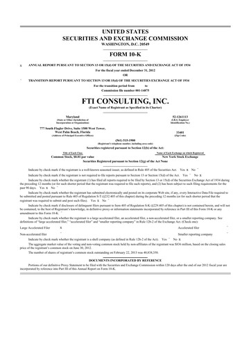 Thumbnail FTI Consulting 10-K Annual Report 2012