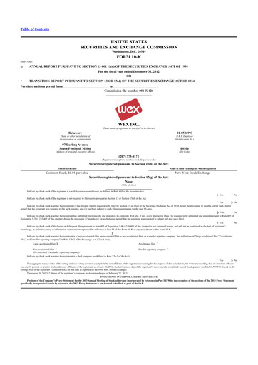 Thumbnail WEX 10-K Annual Report 2012