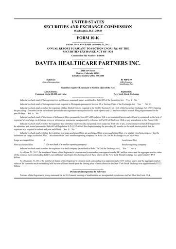 Thumbnail DaVita 10-K Annual Report 2012