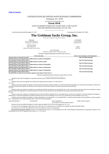 Thumbnail Goldman Sachs 10-K Annual Report 2012