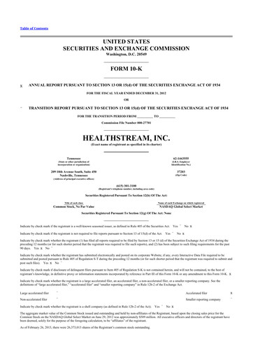 Thumbnail HealthStream 10-K Annual Report 2012